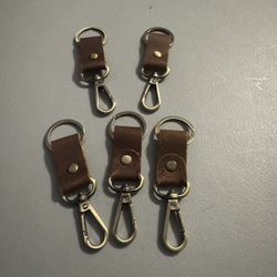 5 Dark Brown Leather Keychains 