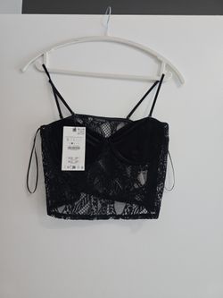 Zara Black Lace Crop Top Size S