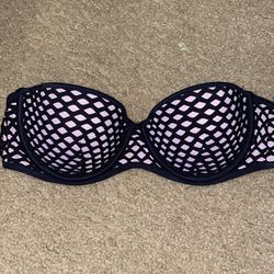 Victoria’s Secret 34C bathing suit top pink with black fishnet