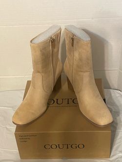 *NEW* Coutgo Womens Chunky Block Heel Ankle Boots Square Toe Side Zipper Booties Faux Suede Fall Dress Shoes Size 8.5M, Retail:$45.99