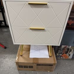 Nightstand with 2 Drawers, White Bedside Table, Side Table with Gold Legs, Modern Style Night Stand End Table Drawer Dresser for Living Room Bedroom M