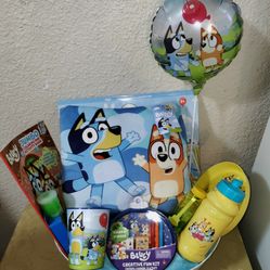 BLUEY, BIRTHDAY GIFT BASKET. ( PICK UP IN MODESTO.)