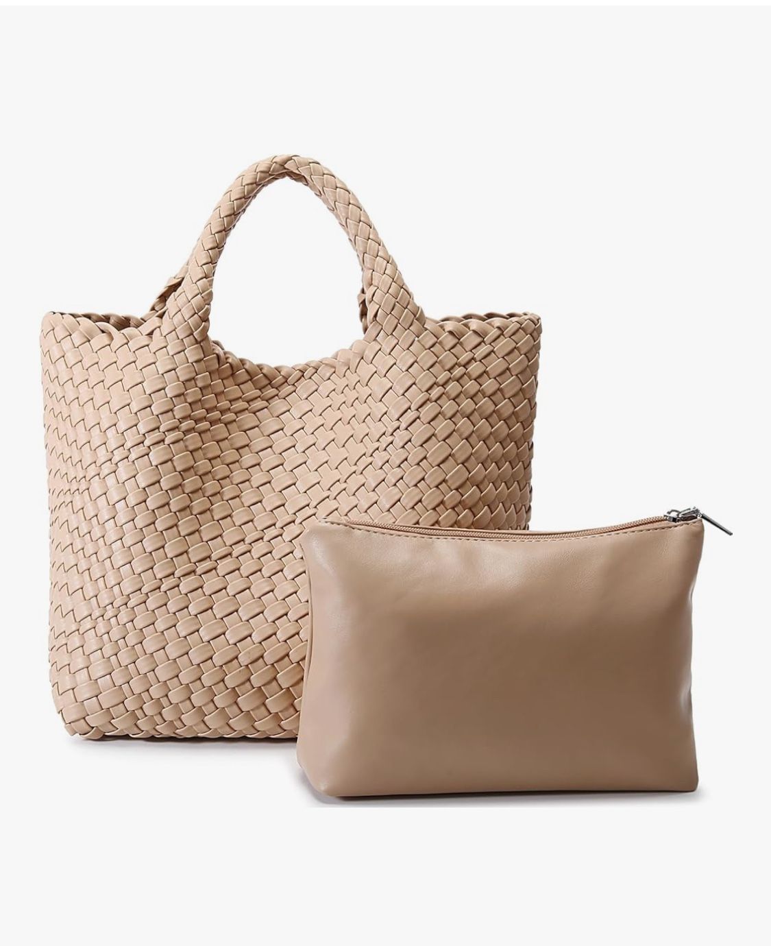 Large Vegan Shoulder Leather Tote Bag with Clutch