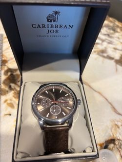 Caribbean Joe Men’s Brown Dial Watch Brown Leather Strap w/ Box