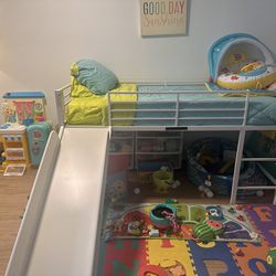 Twin Size Loft Bed with Ladder and Slide