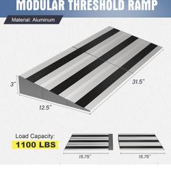 3" Rise Modular Threshold Ramp for Doorways, Stable Ramp for Home Steps, Aluminum Door Ramp and Curb Ramp for Scooters, Power Chairs, Cars,
