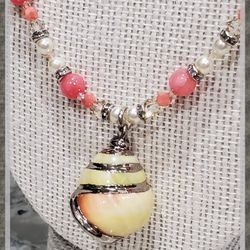 Sterling Silver Dipped Sea Shell Beaded Crystal Necklace Handmade Original Design 