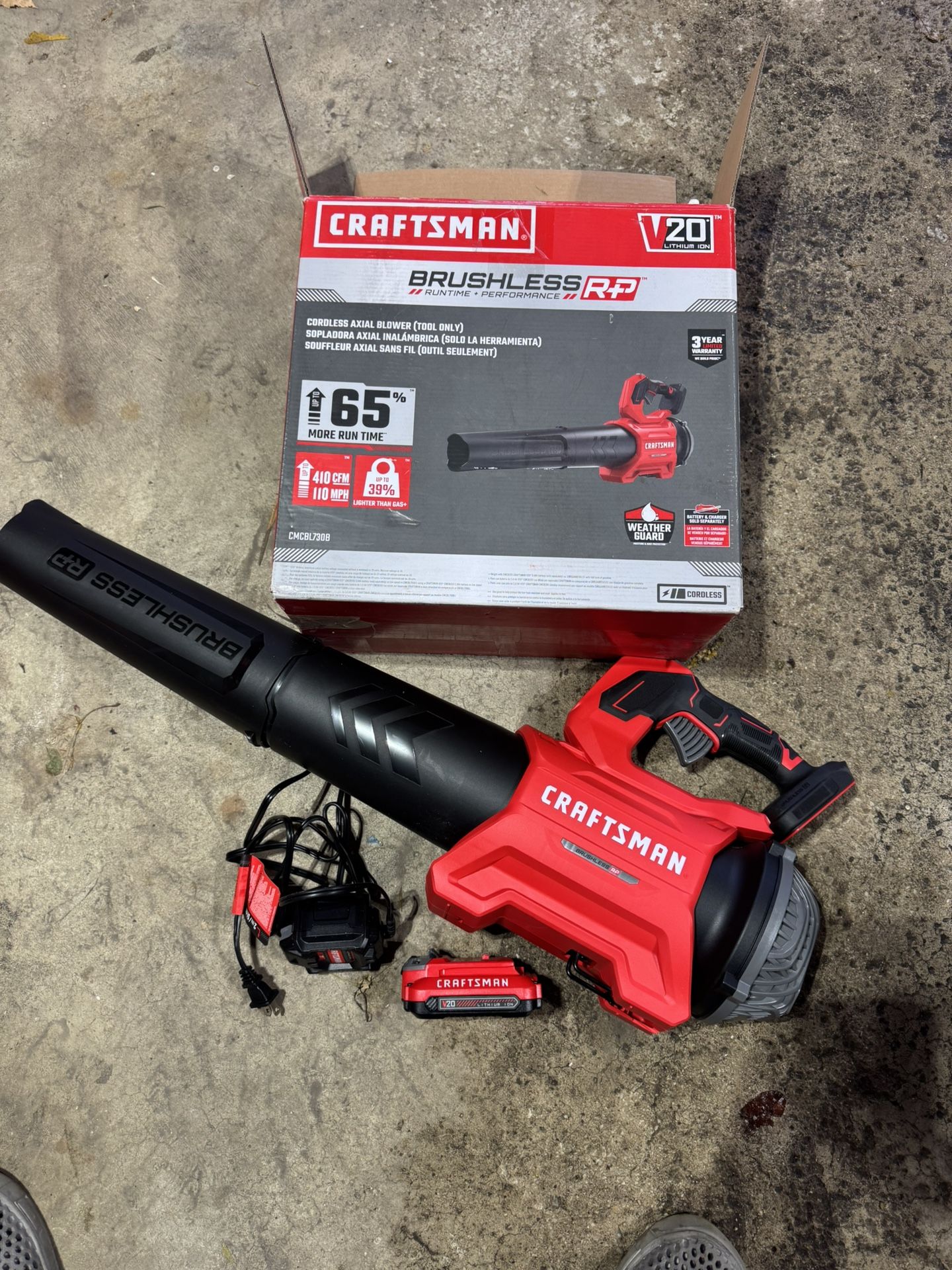 CRAFTSMAN V20 Brushless RP 20-volt 410-CFM 110-MPH Battery Handheld Leaf Blower 5.0 Ah NEW