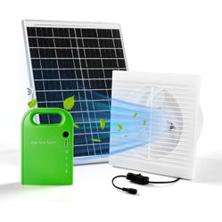 Solar Powered Fan, 25W Waterproof Solar Panel + 8 Inch Solar Exhaust Fan with Charger for Outside, Greenhouse, Chicken Coop, Vent, Shed, Garage（withou