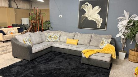 Nice Large Grey 3 Piece Sectional Couch Living Room Set - Delivery Available