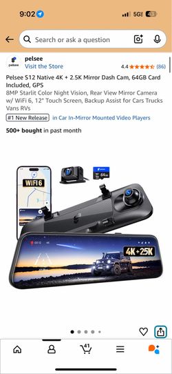Pelsee S12 4K Mirror Dash Cam – Brand New