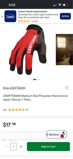 Craftsman’s medium red polyester mechanical gloves