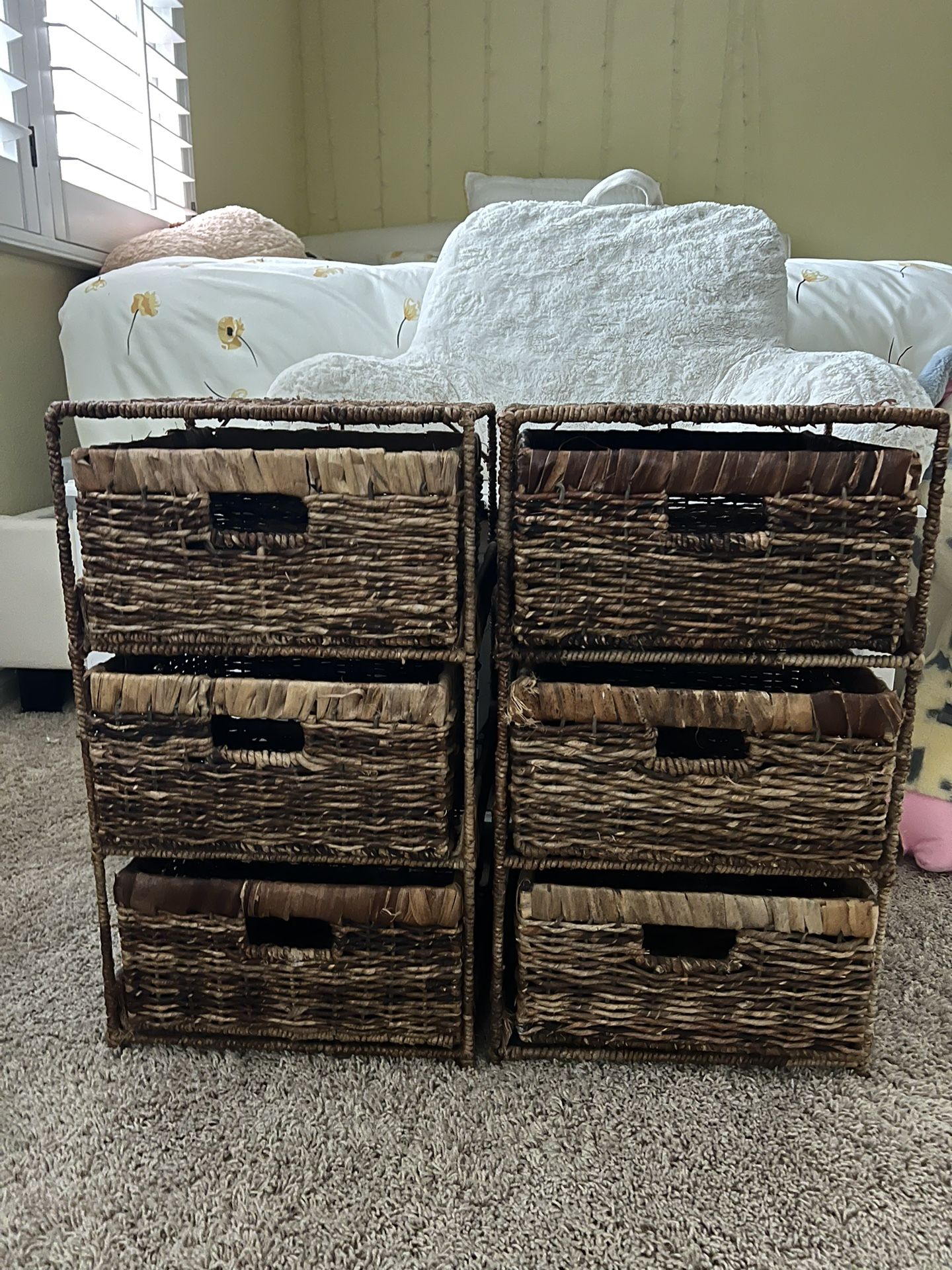 Two Wicker/Rattan Drawer Shelves/Cabinets