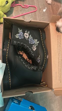Dr. Martens Black Boots with Floral Embroidery
