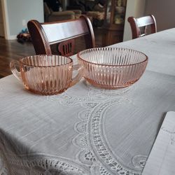 Vintage Pink Depression Glass Queen Mary Sugar Dish And Bowl