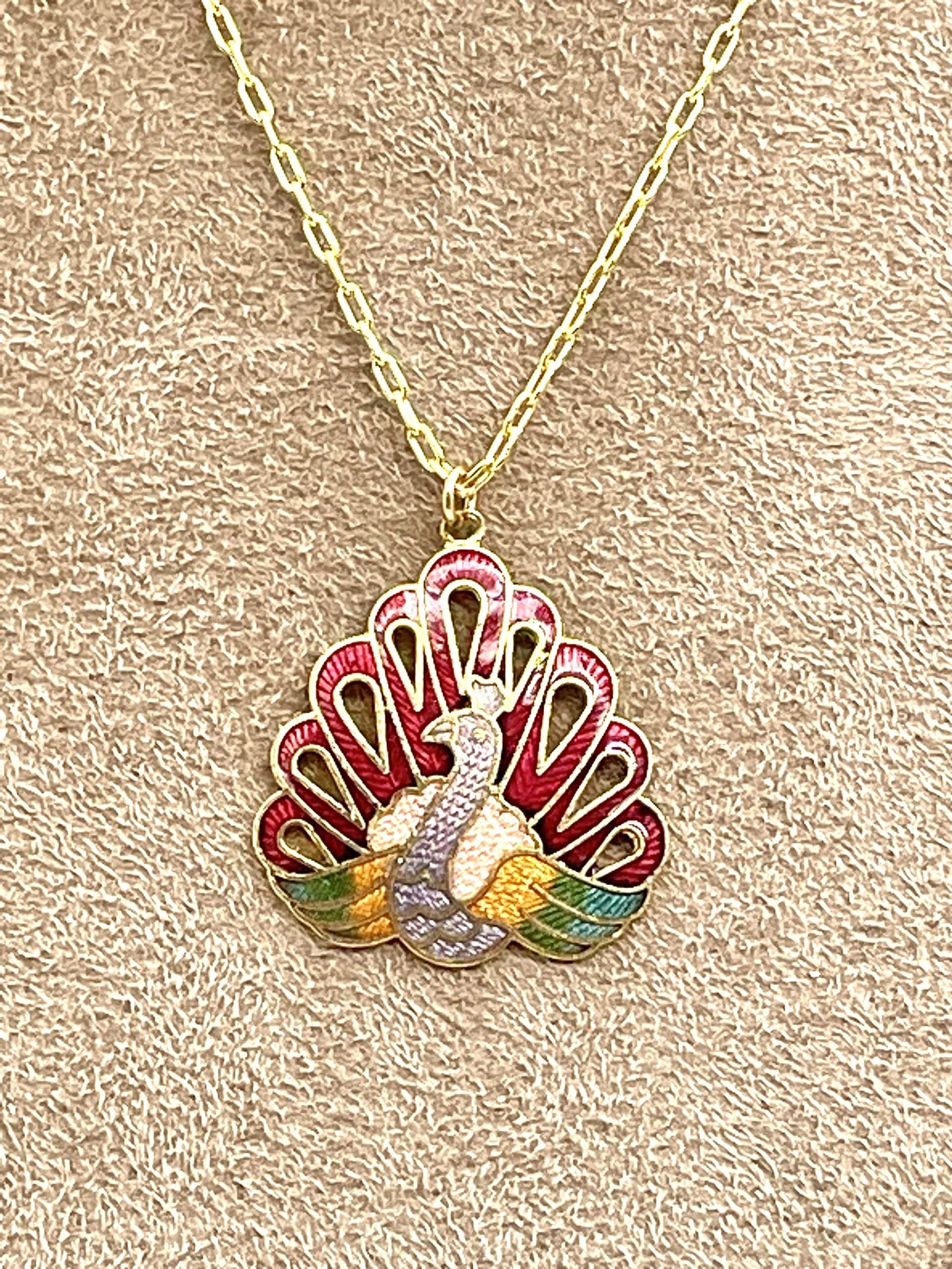 Vintage Cloisonné Peacock Necklace