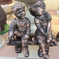 New Kids Sitting On Bench Made Out Of Cement Perfect Gift 🎁 
