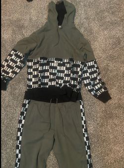 True Religion Men's XL Graphic Print Tracksuit Olive Black Hoodie Pants Set