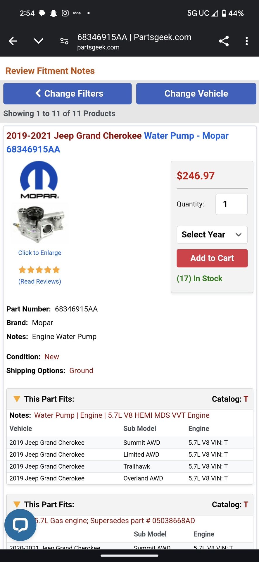 2019-2021 Water Pump Jeep