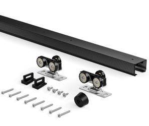 EaseLife 6FT/72in Sliding Pocket Door Hardware Kit Black, Commercial Grade, Aluminum Box Rail Kit, Slide Smoothly Quietly, Easy Install, No Door (68.5