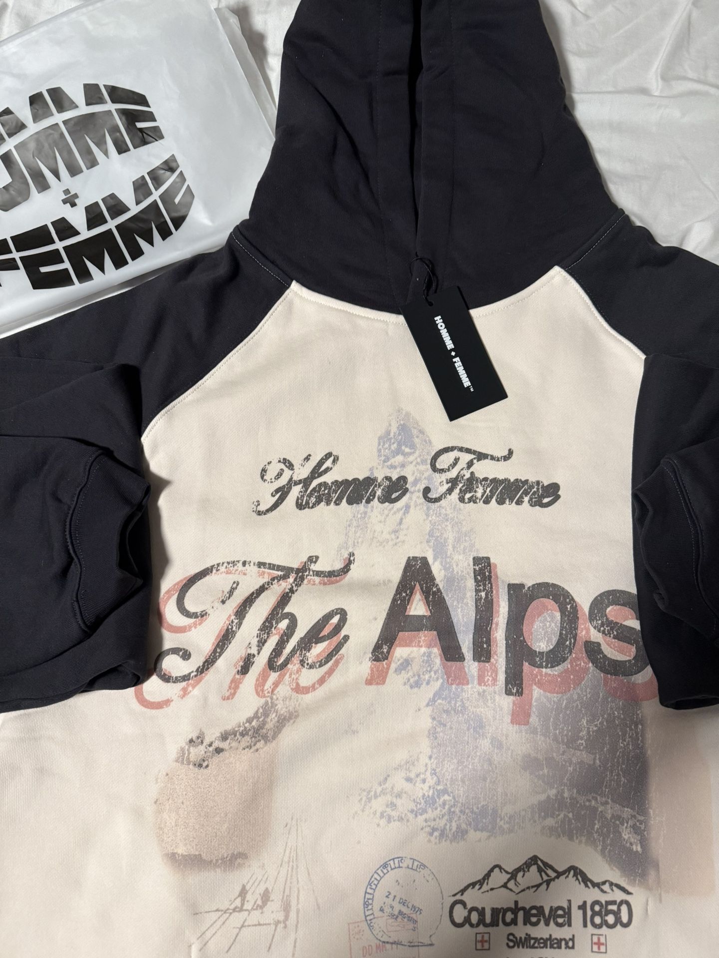 Homme+Femme Swiss Alps Hoodie White/Black Large *NEW*