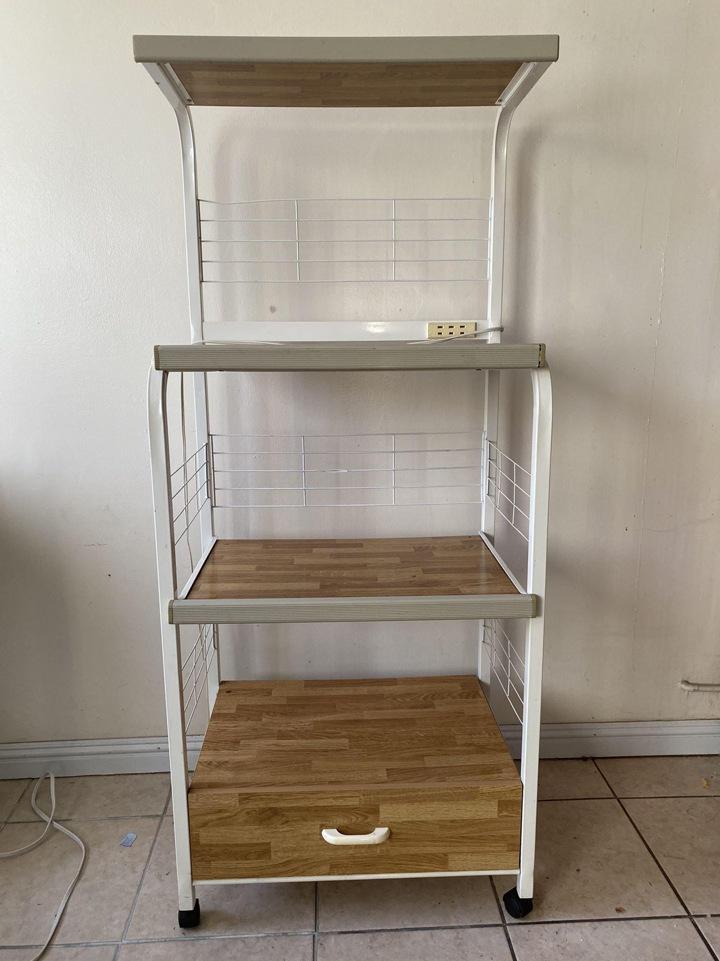 Kitchen Shelving Unit on Wheels with Outlet