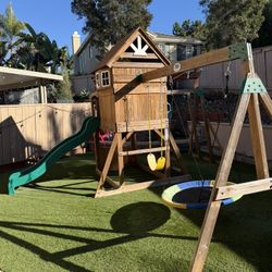 Swing Set With 3 Swings, Slide, Monkey Bars, and Playhouse 