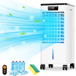 Portable Air Conditioners, 3-IN-1 Evaporative Swamp Cooler Air Conditioner, 4 Modes & 3 Speeds, 12H Timer, LED Display, Remote & Touch Control, 4 Whee