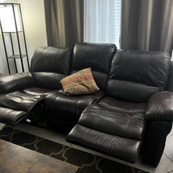 Reclining 3 Seat Couch Leather Burgandy 