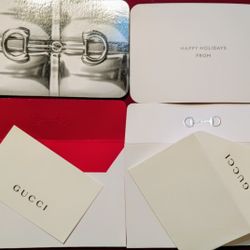 Lot of 10 Gucci Silver Horsebit "HAPPY HOLIDAY FROM"  Cards & Matching Horsebit Envelopes. Cards are: 4.75" x 3.25"