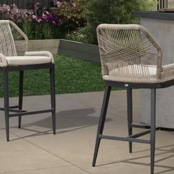 Dark Grey Rattan Barstool Set (2 Per Box)