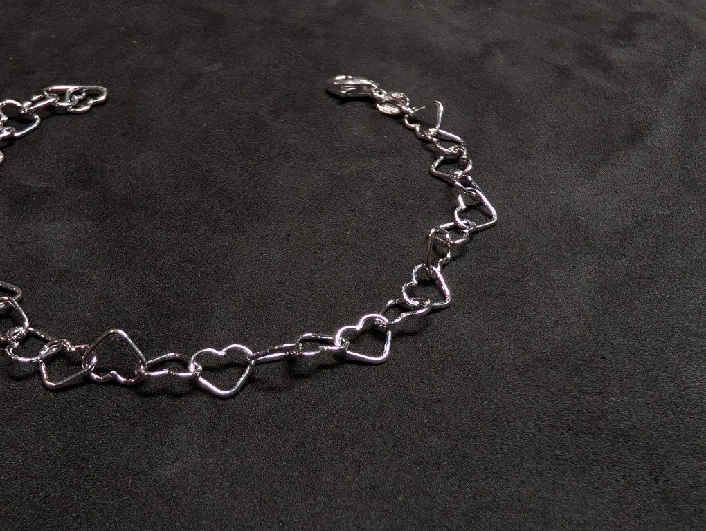 Sterling Silver Heart Link Bracelet 7.5 Inches