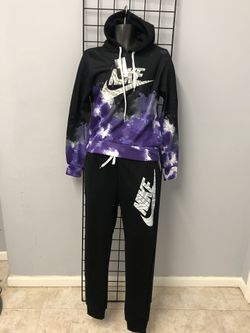 Women Nike joggers hoody pullover trak set purple/black for Sale in