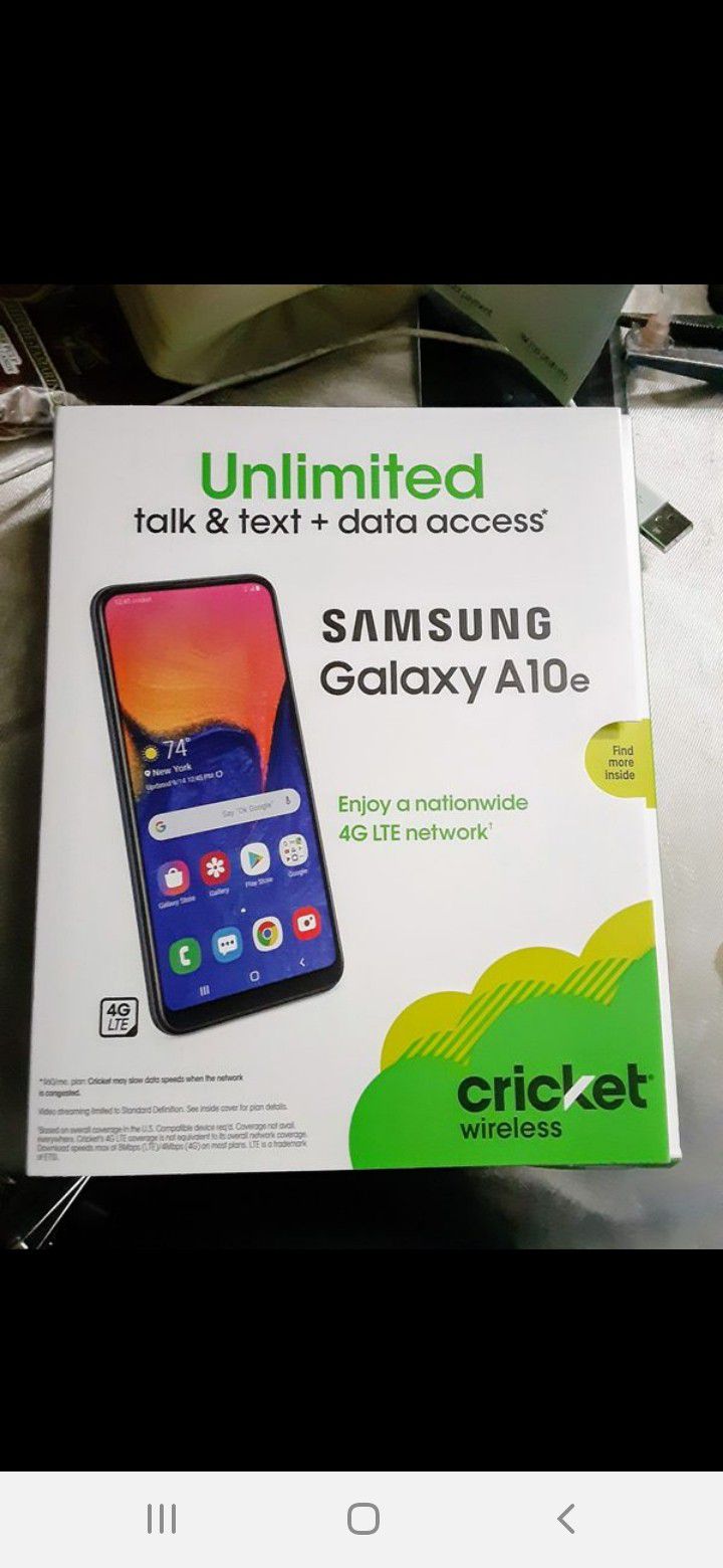 Samsung Galaxy A10e! Brand new! Unlocked. Comes with cricket sim. Fast. USB-C. Cameras. Face ID.