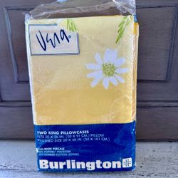 Vintage Vera by Burlington King size pillowcases set  Yellows bright to light hombre effect with daisies  New unused in open package