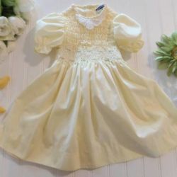 Vtg 60s Girls 4 Easter Dress Polly Flinders Sunny Yellow Smocked 