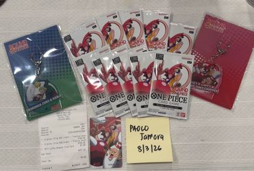One Piece TCG x Round1 Promo Cards x 10 packs plus Round1 Game card and Two Keychains