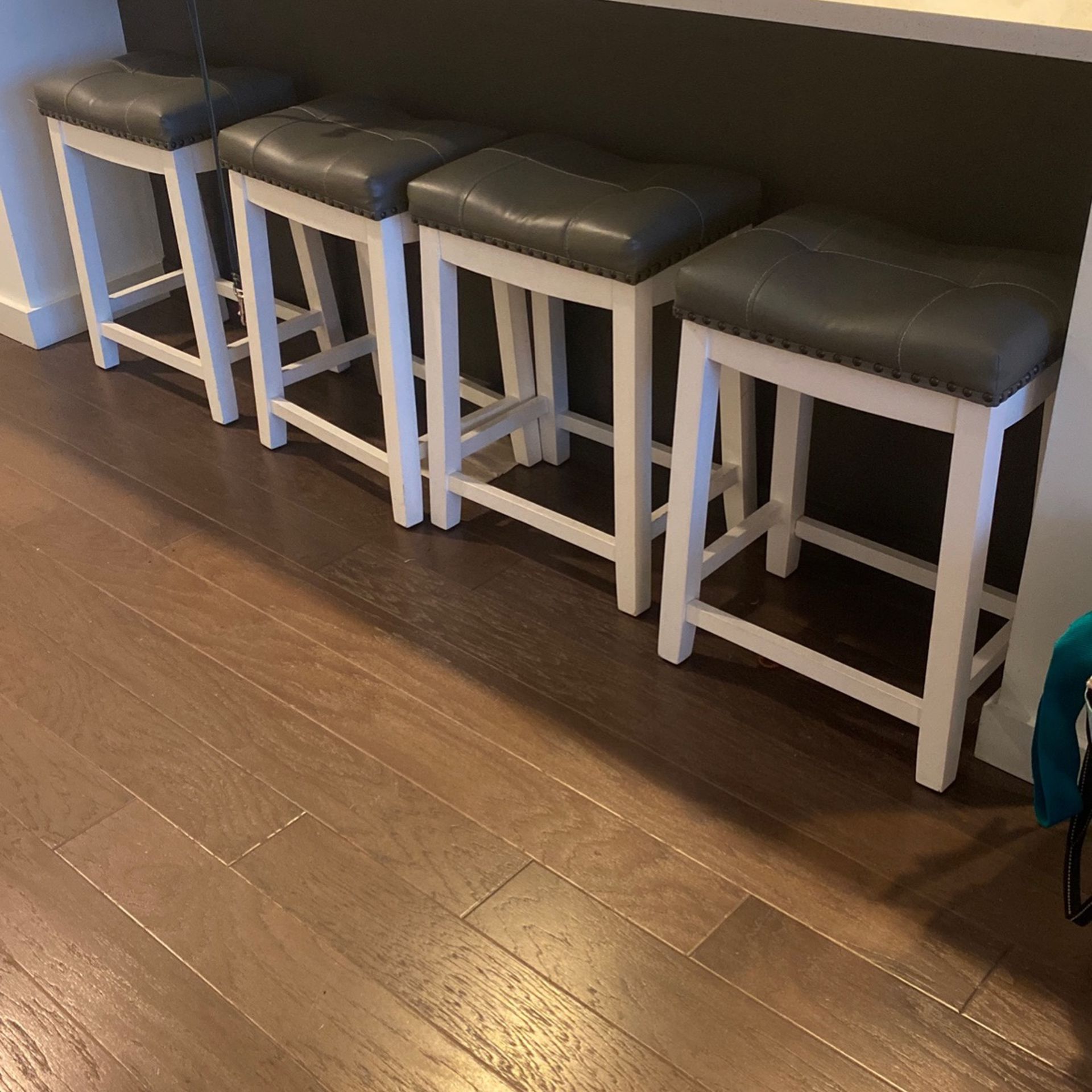 Wayfair Bar stools- 2ft Tall Leather Tops Brass Studded Sides- $125 Or Best Offer