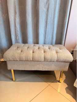 Tufted Storage Ottoman Bench with Gold Legs