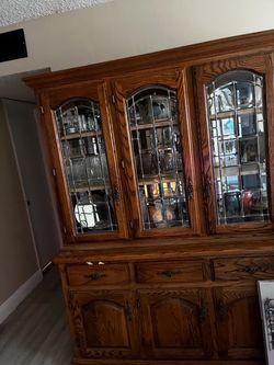Large Oak China Cabinet Hutch