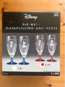 Mickey & Minnie Premium Wedding Dream Color Pair Glass (Red)