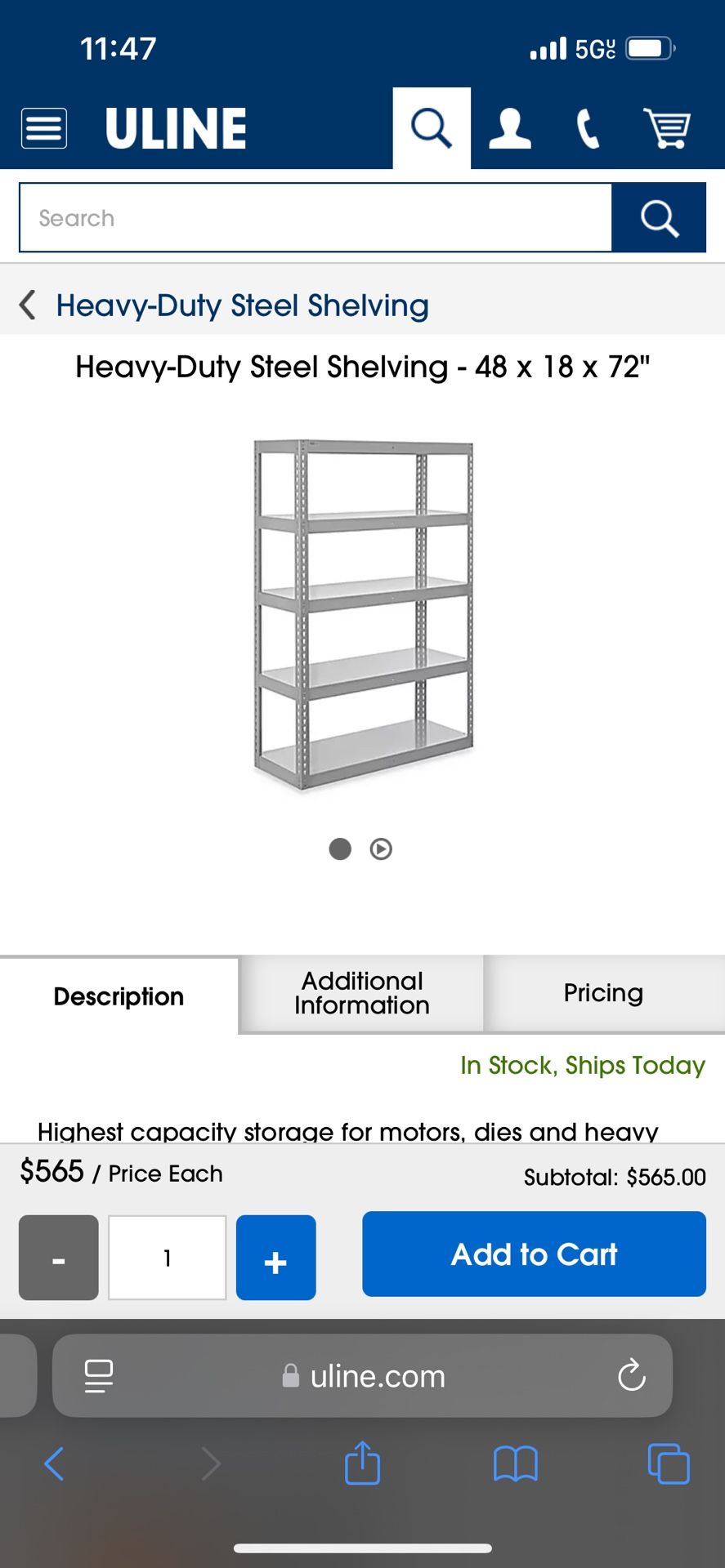 Uline Heavy Duty Shelving