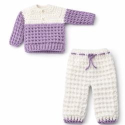 Handmade Crochet Baby Outfit in Cream and Lavender