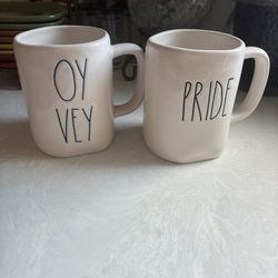 rae dunn white word mugs