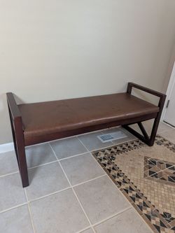 Brown Leather Upholstered Wood Frame Bench