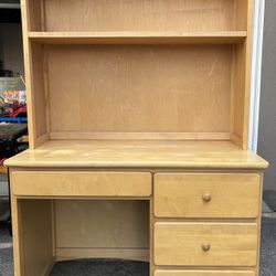 Wooden Pine Blonde Desk Bookcase Set
