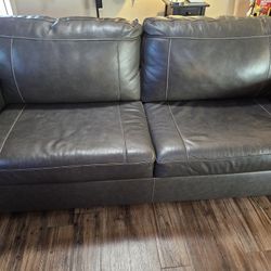 Leather Couch W Sleeper Brown/grey