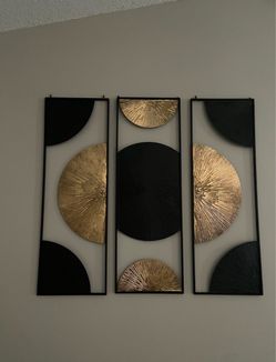 3-Piece Black and Gold Metal Wall Art