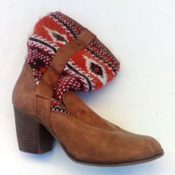 Brown Candie's Women’s Ladies Ankle Boots (9.5” tall), Size 7, 2.75" Heels, Textile / Man Made Upper, Lining & Outer Sole, Man Made Sock Lining