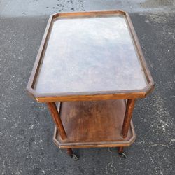 Lovely Vintage Wood Tea Or Bar Cart With Inlaid Wood